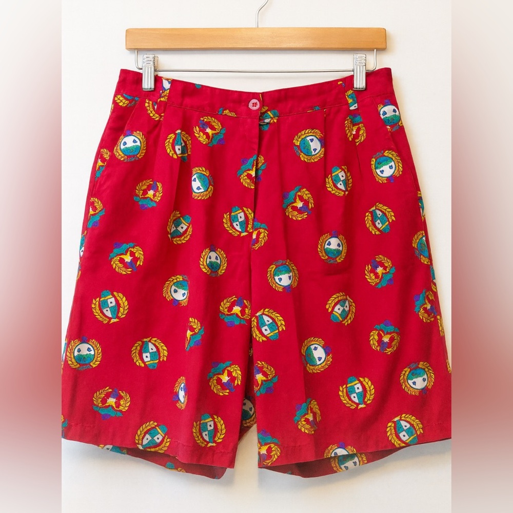 Vintage‎ EVAN PICONE Womens 100% cotton red golf novelty Bermuda shorts sz 10